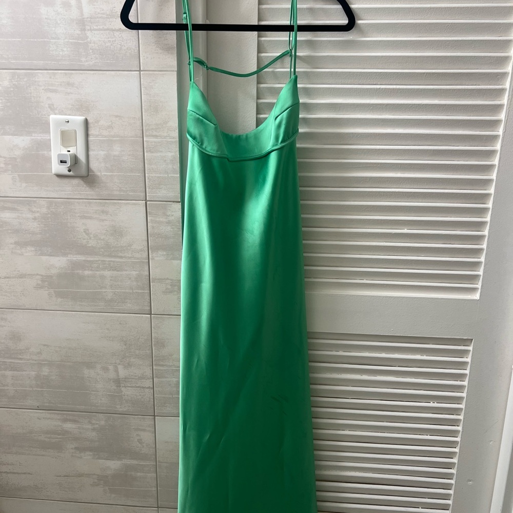 ZARA Green Satin Slip Dress